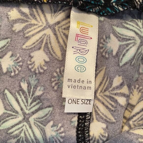 1255 LuLaRoe Leggings Size OS Black Gold Blue Folk Art Print New - Picture 3 of 4